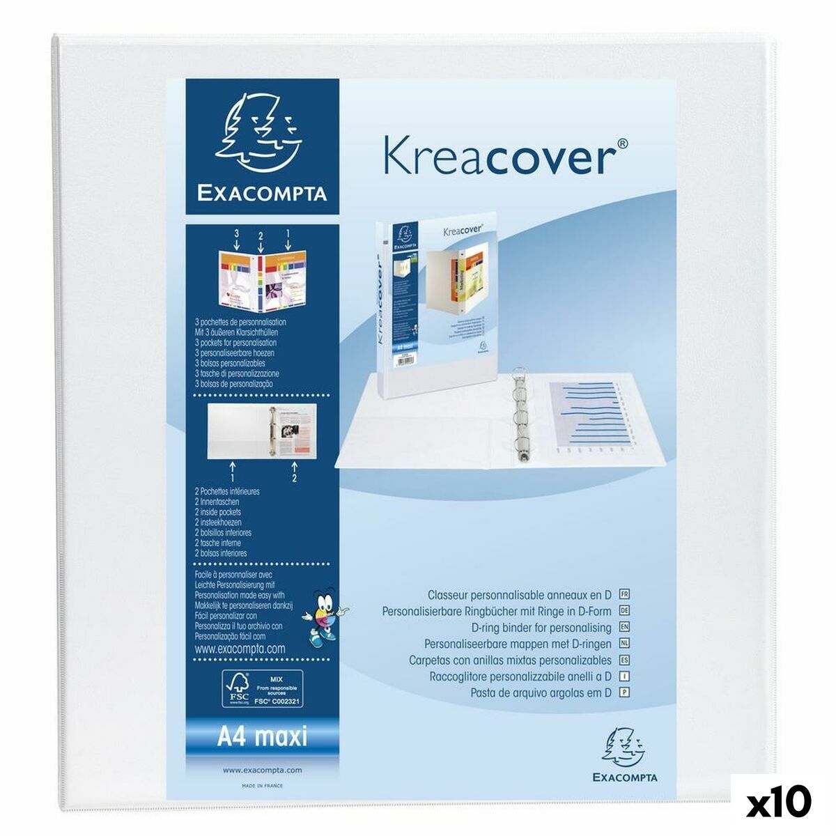 Ring binder Exacompta White A4+ Customisable (10 Units) Ring binder Exacompta White A4+ Customisable (10 Units)
