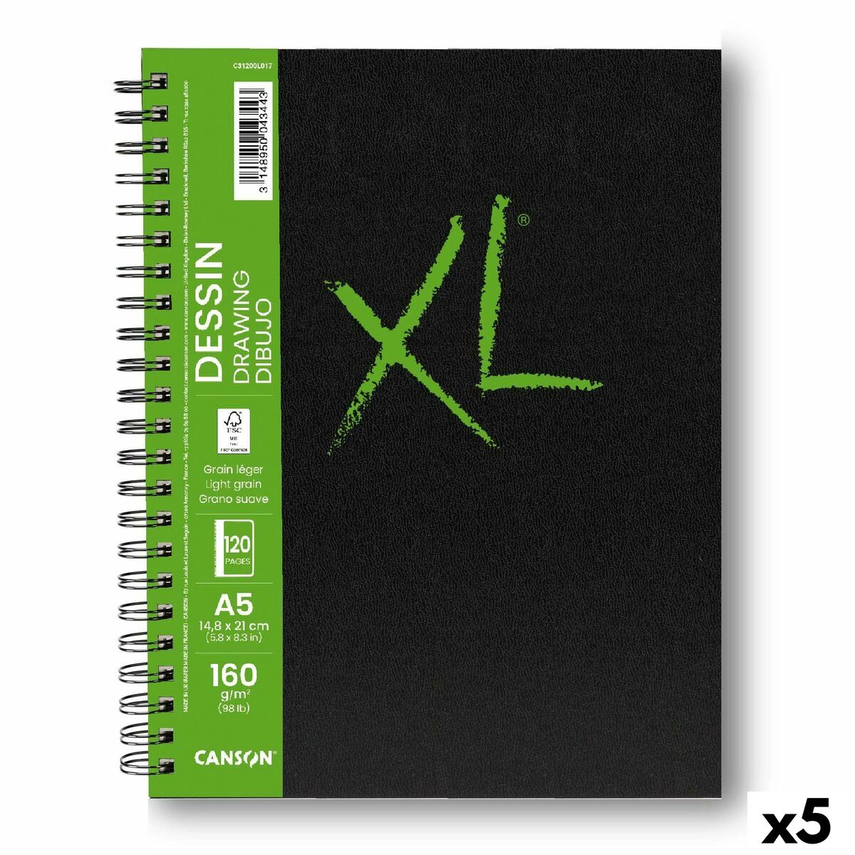 Drawing Pad Canson XL Drawing White A5 5 Units 60 Sheets 160 g/m2 148 x 210 mm Drawing Pad Canson XL Drawing White A5 5 Units 60 Sheets 160 g/m2 148 x 210 mm