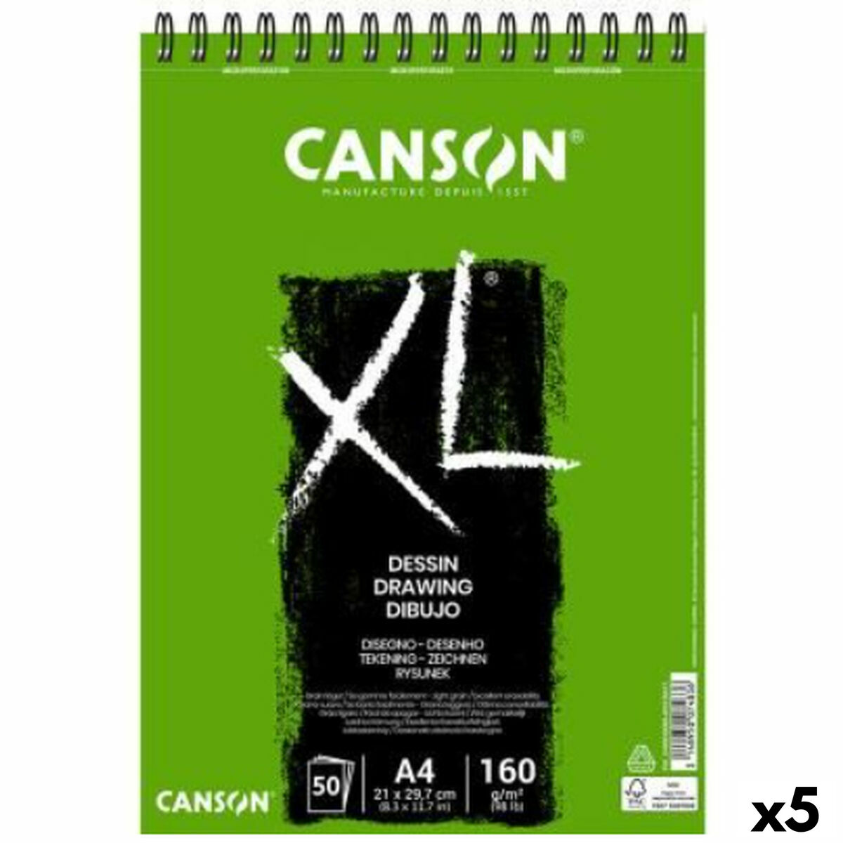 Drawing Pad Canson XL Drawing White A4 5 Units 50 Sheets 160 g/m2 Drawing Pad Canson XL Drawing White A4 5 Units 50 Sheets 160 g/m2