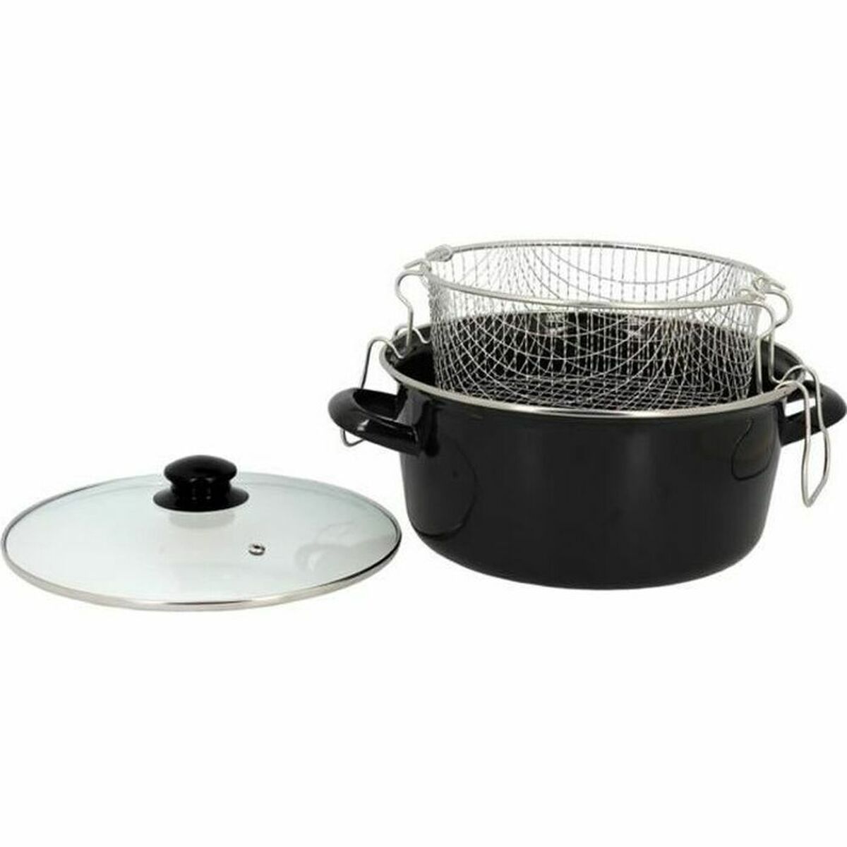 Frying pan with basket TheKitchenette 3645580 Black Crystal Steel Bakelite Enamelled Steel Frying pan with basket TheKitchenette 3645580 Black Crystal Steel Bakelite Enamelled Steel