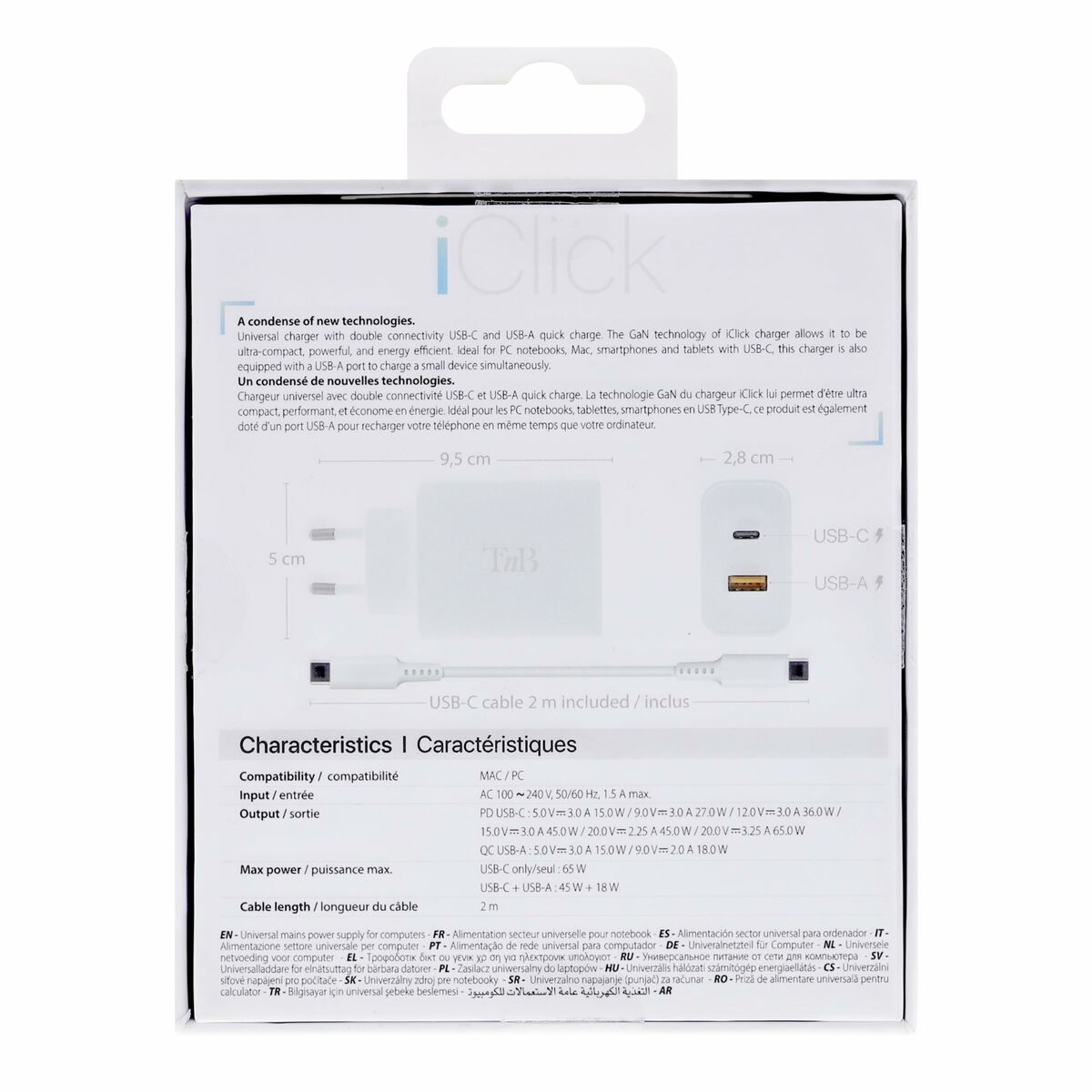 Wall Charger + USB-C Cable T’NB CHNBTINY65 65 W