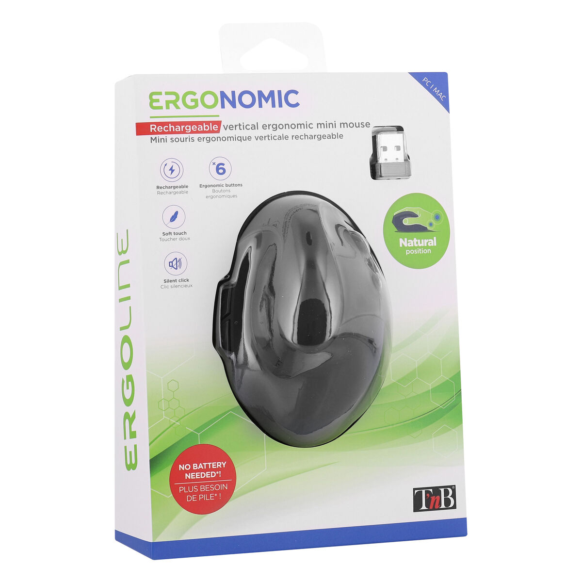 Ergonomic Optical Mouse T’NB Ergo Line Black 1600 dpi