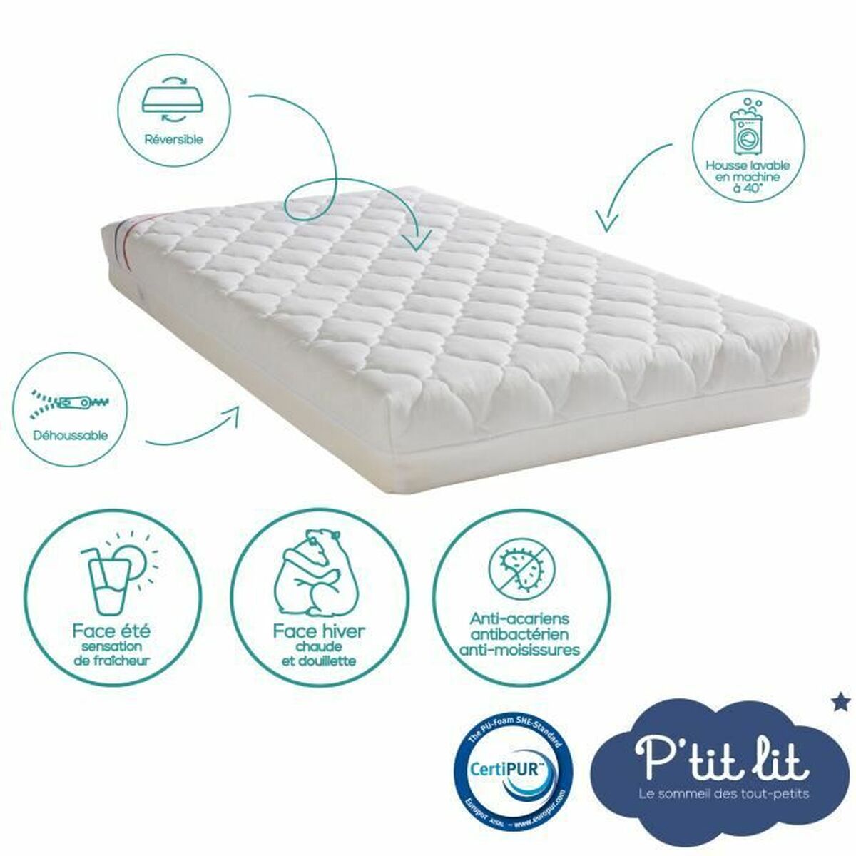 Cot mattress P’TIT LIT 120 x 60 cm