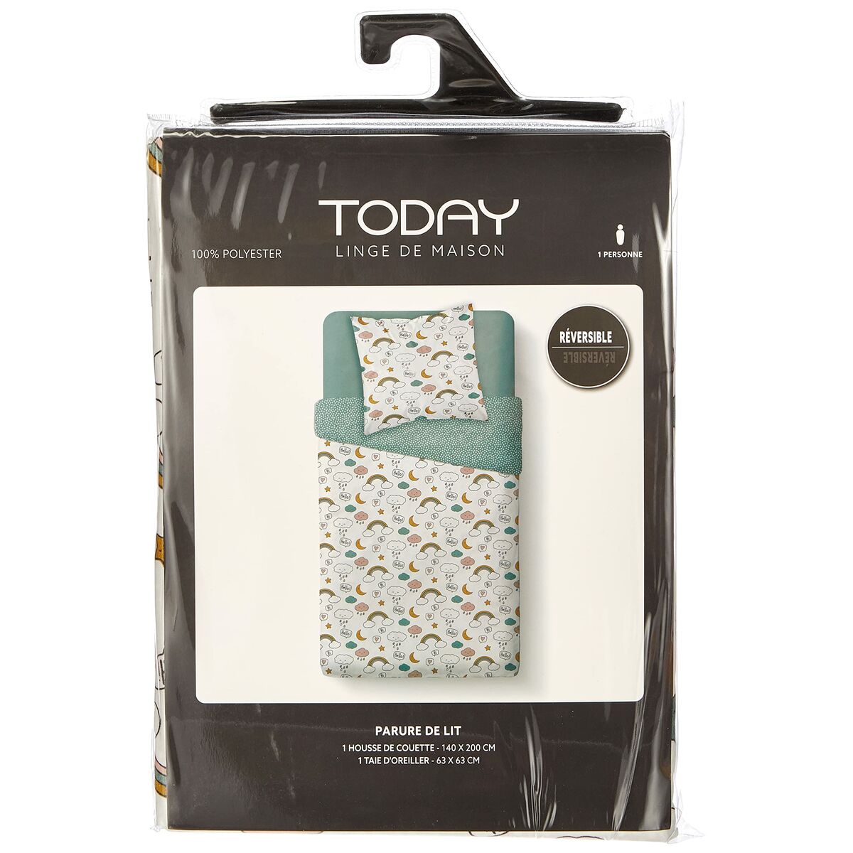 Duvet cover set TODAY White Single bed 140 x 200 cm Children’s 2 Pieces