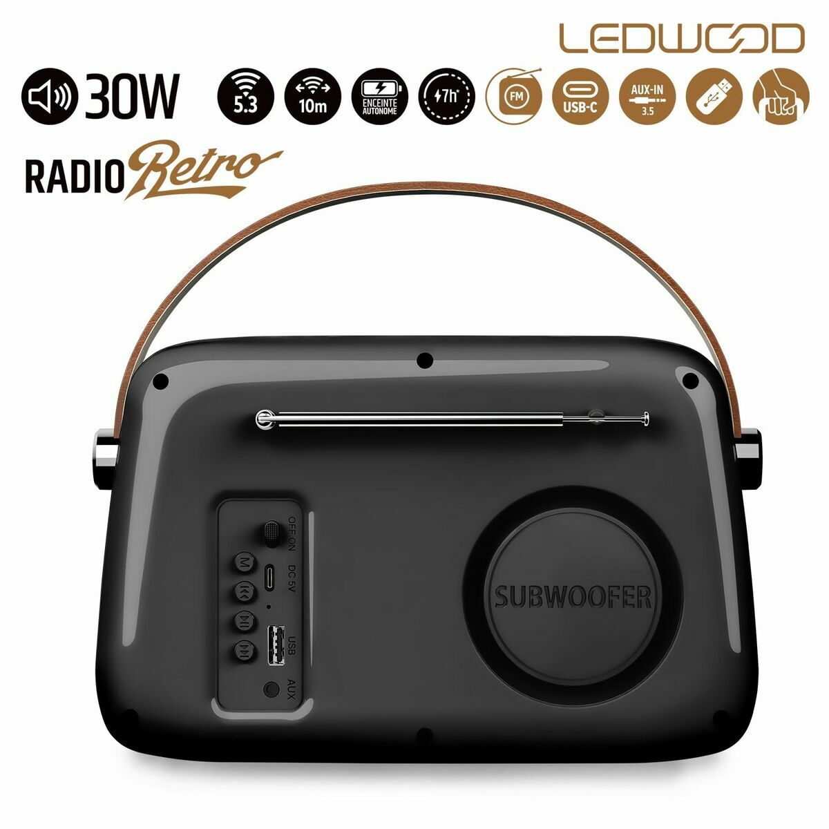 Transistor Radio Ledwood ALMA BLK Black 30 W