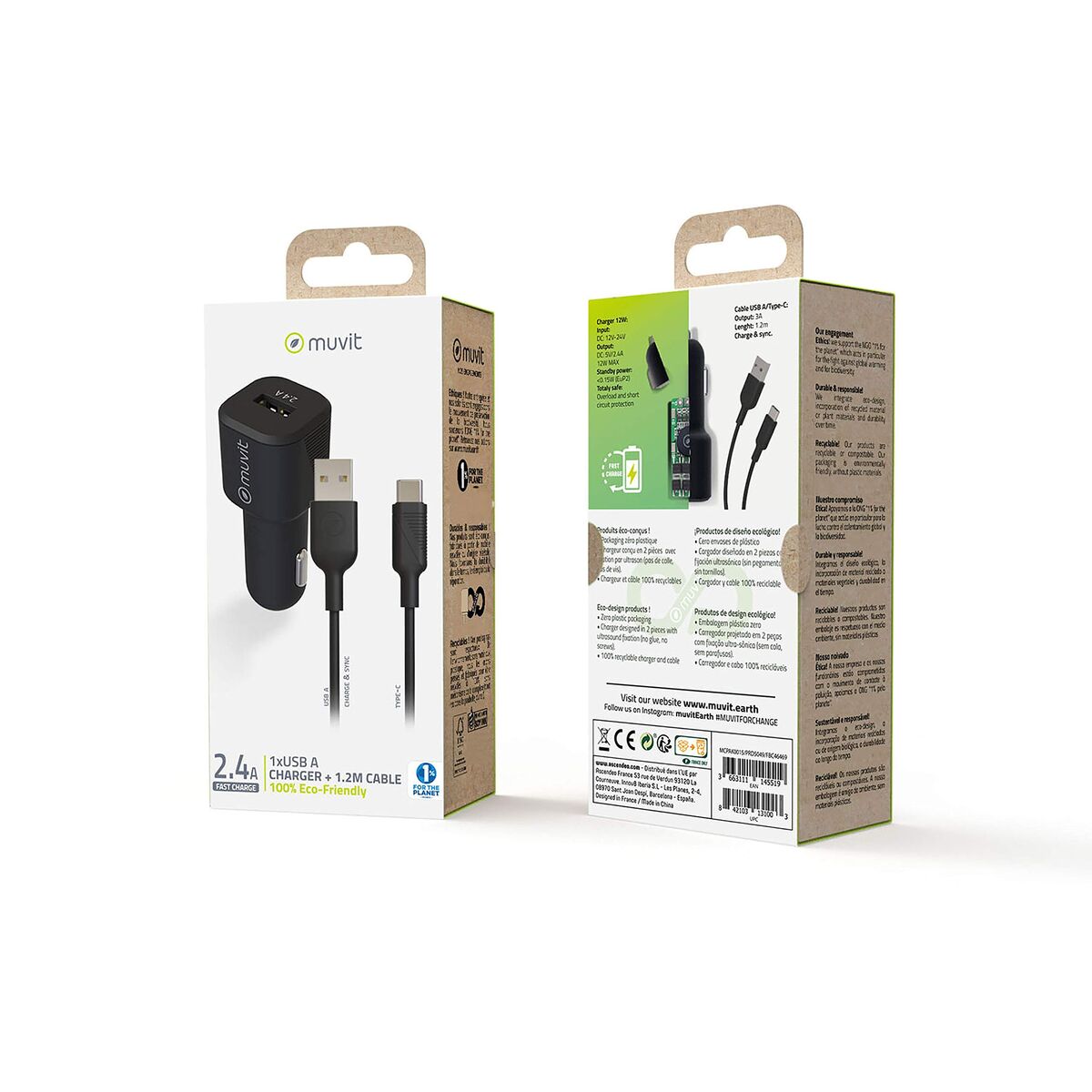 Electric car charger Muvit 1,2 m Black