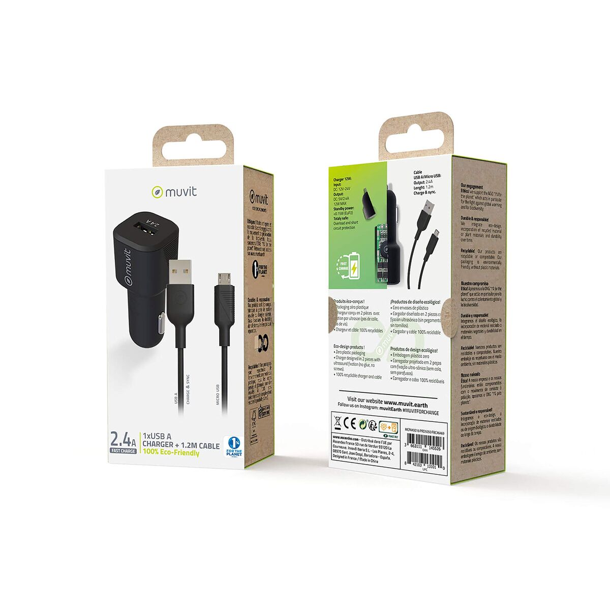 Electric car charger Muvit 1,2 m Black