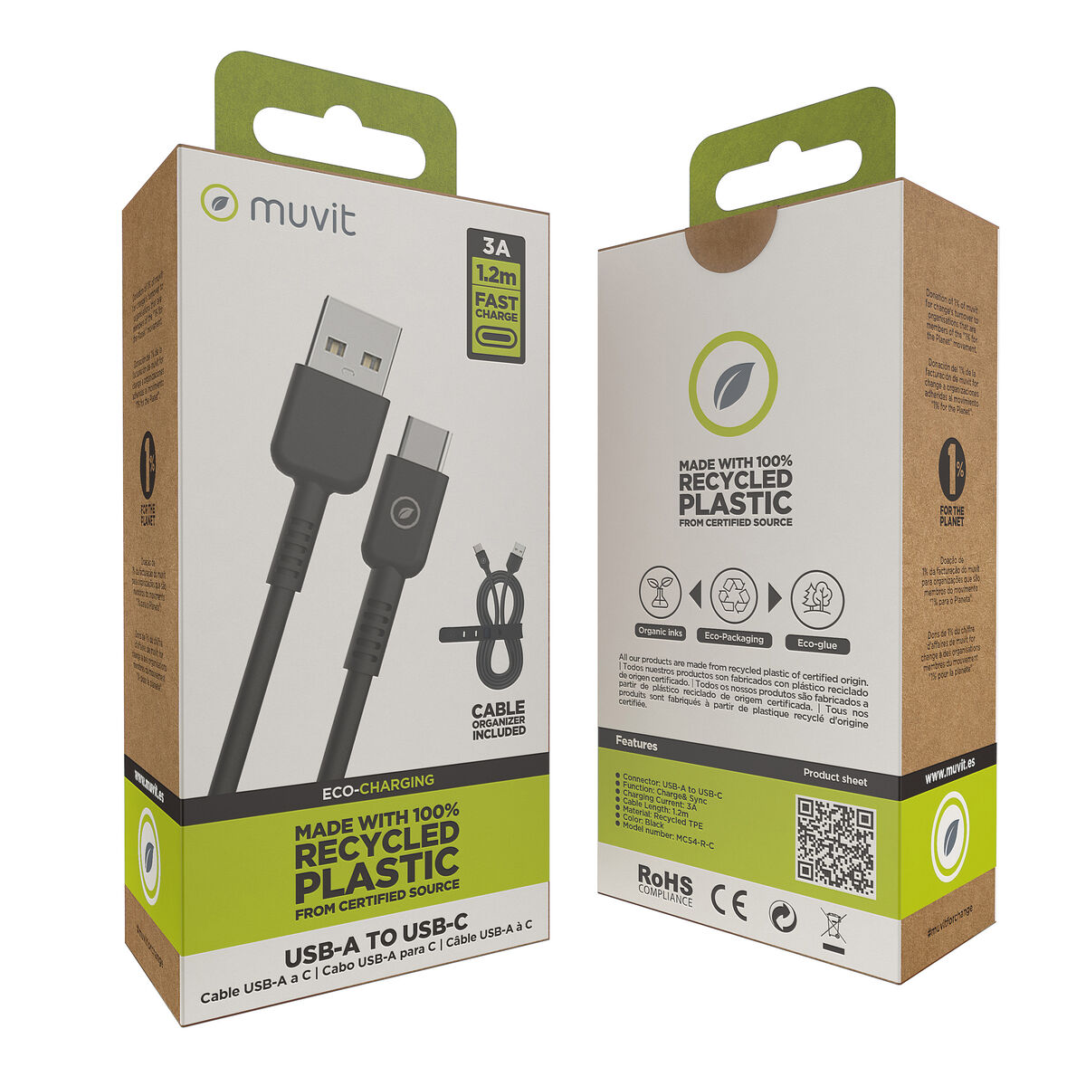 USB to Lightning Cable Muvit for Change Black 1,2 m