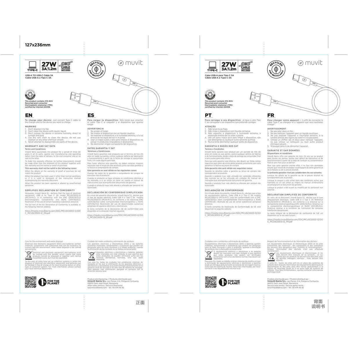 USB to Lightning Cable Muvit for Change Black 1,2 m