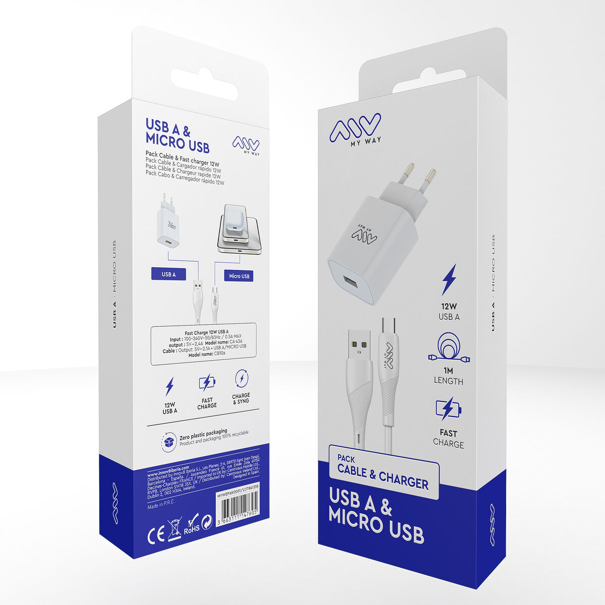 Wall Charger + USB A to USB-C Cable Myway White 12 W