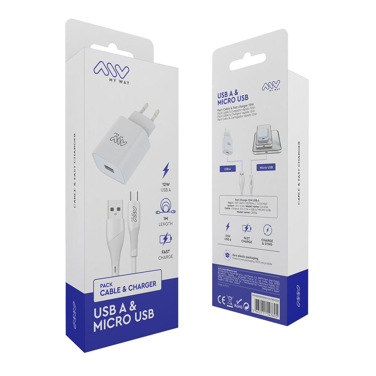 Wall Charger + USB A to USB-C Cable Myway White 12 W