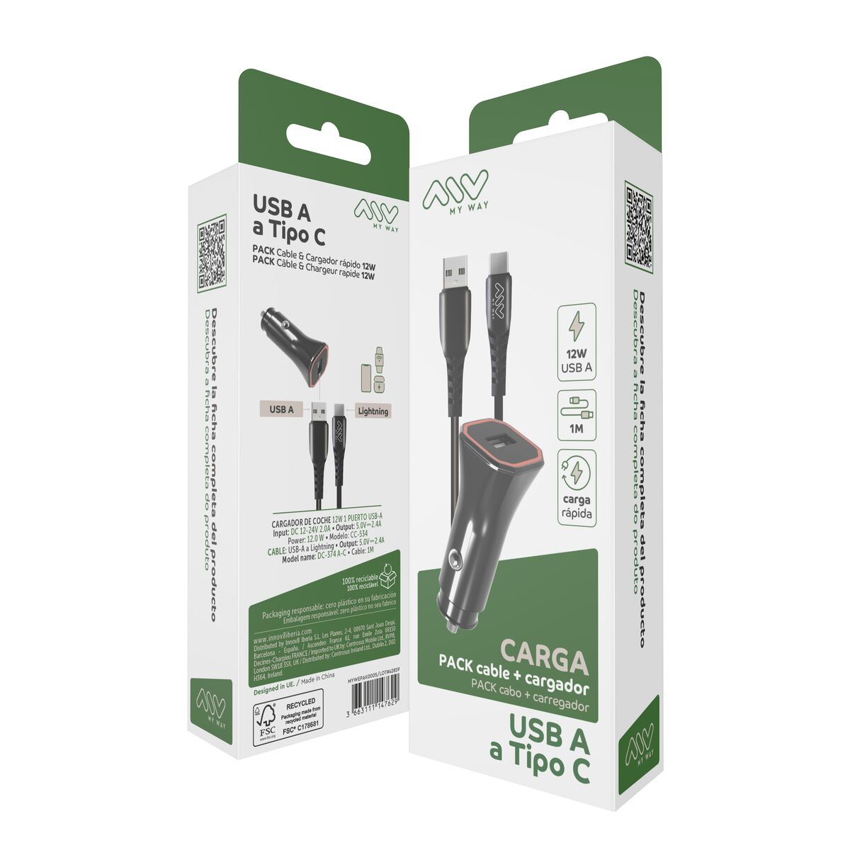 Car Charger Myway 1,2 m Black