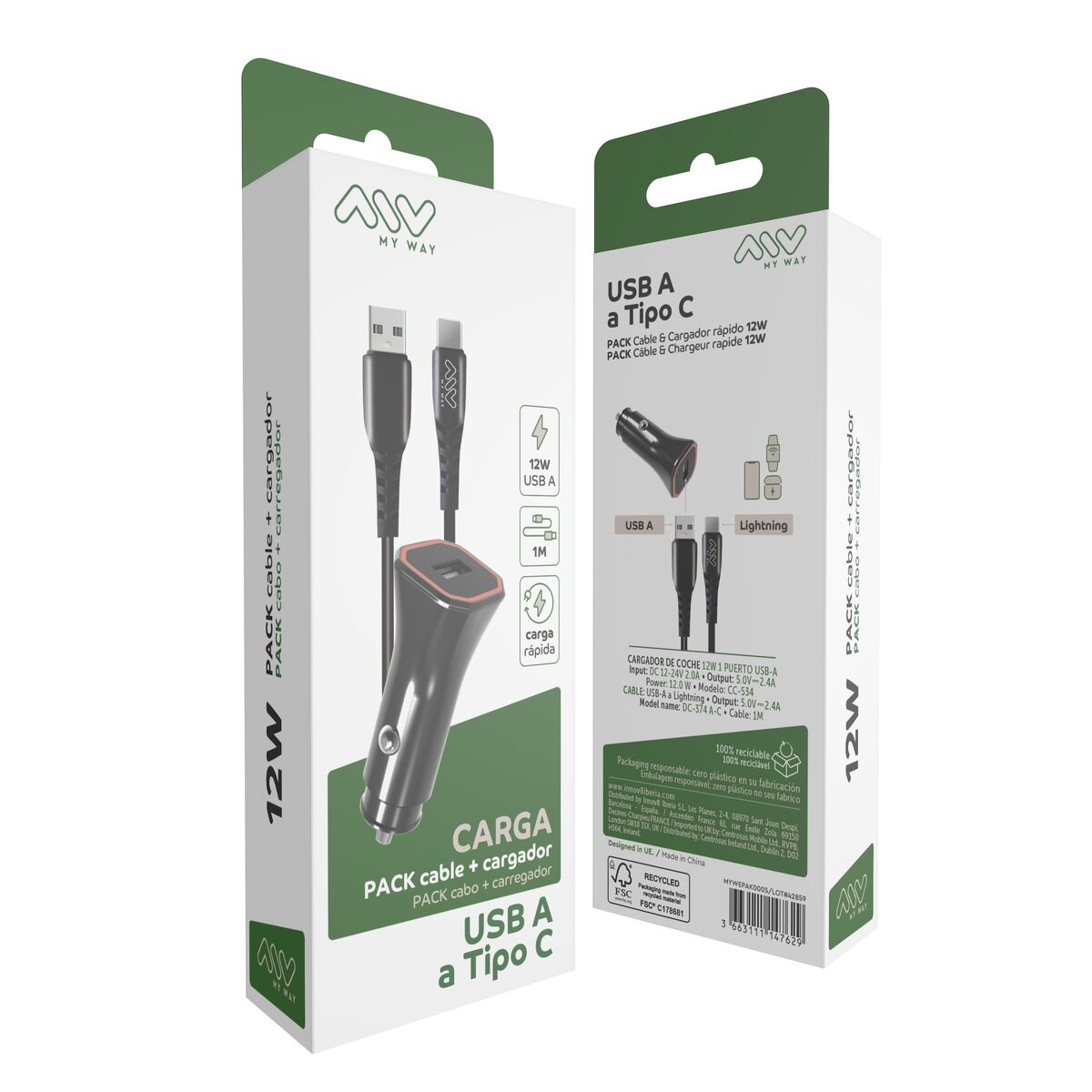 Car Charger Myway 1,2 m Black