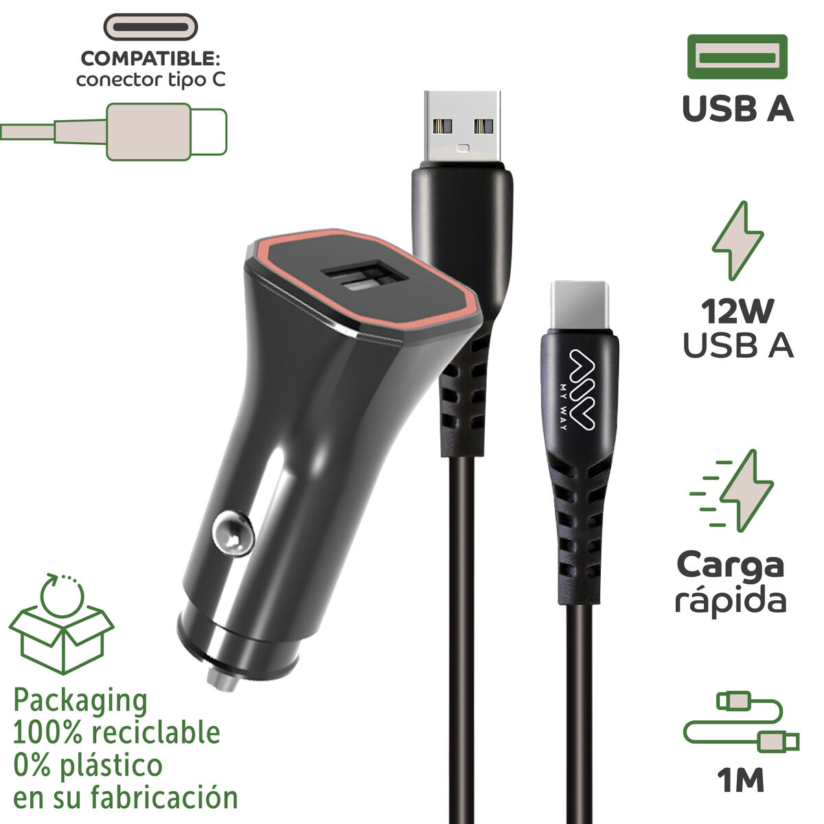 Car Charger Myway 1,2 m Black