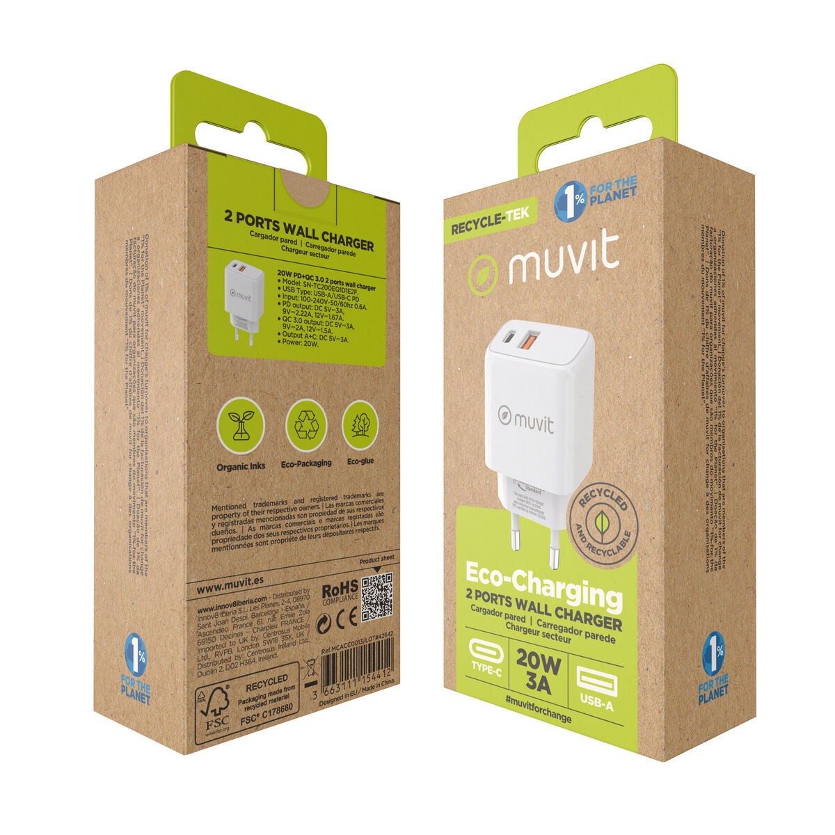 Wall Charger Muvit for Change White 18 W 20 W