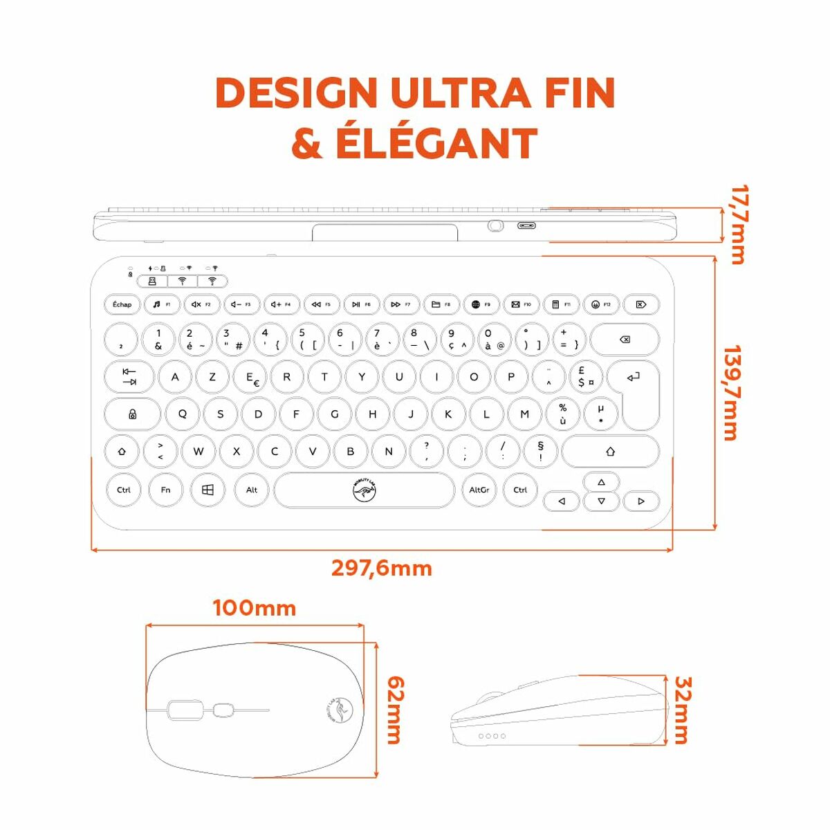 Keyboard and Mouse Mobility Lab CP420W Mini Black AZERTY
