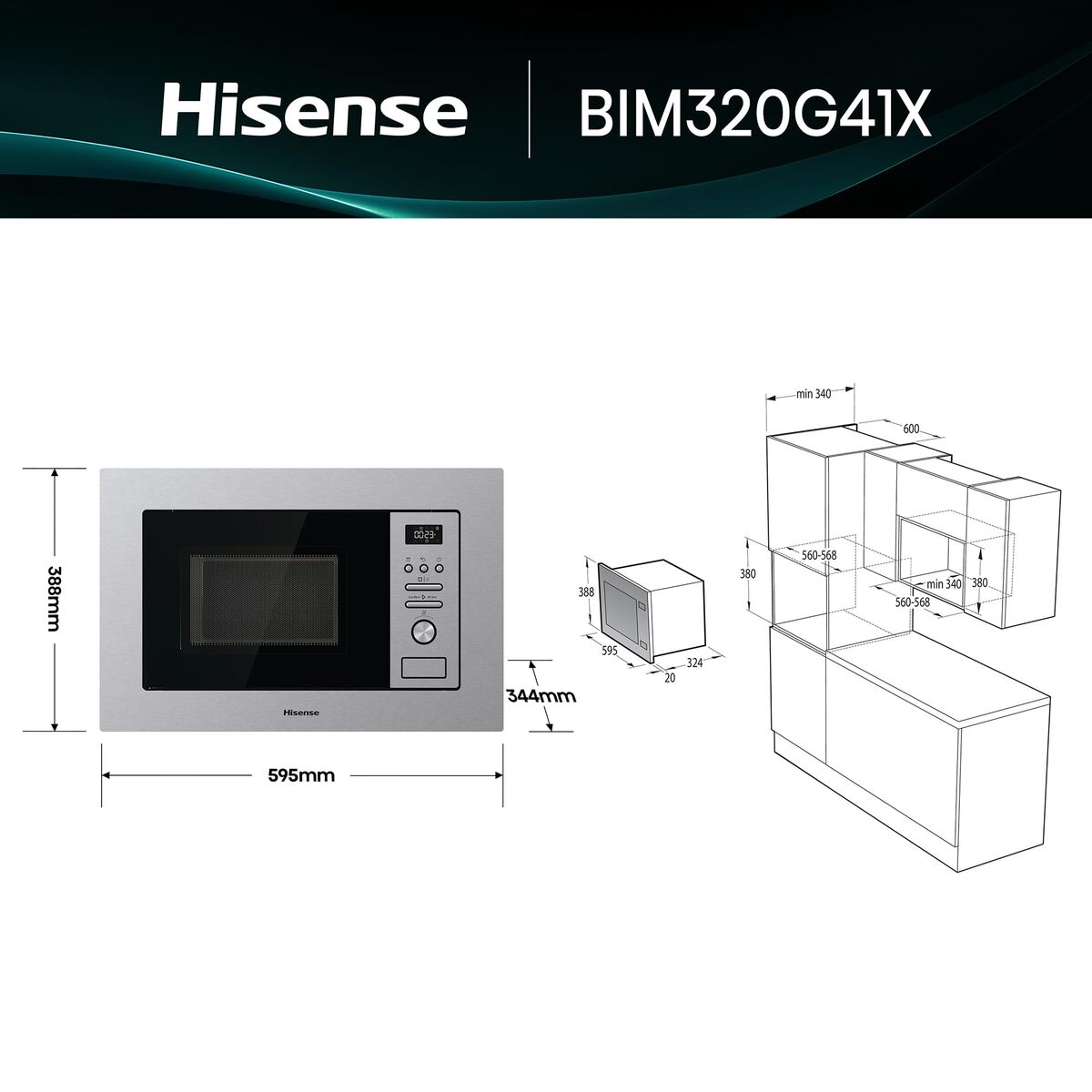 Microwave with Grill Hisense BIM320G41X 800 W 20 L Steel