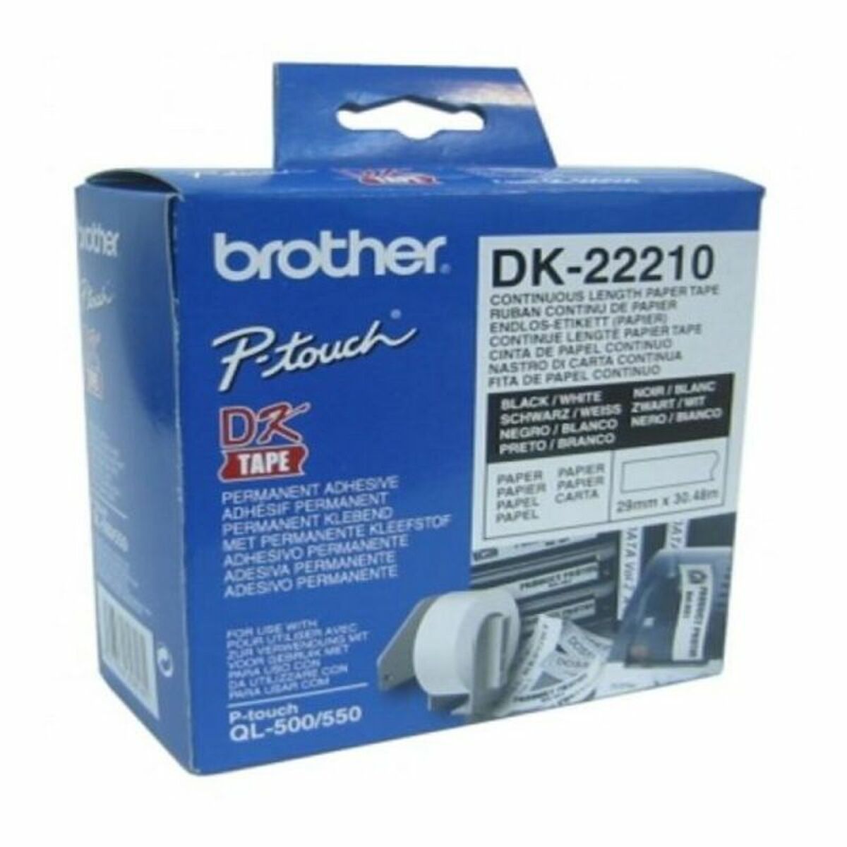 Continuous Paper for Printers Brother DK22210 29 x 30,48 mm White Black 80 g/m (1 Unit)
