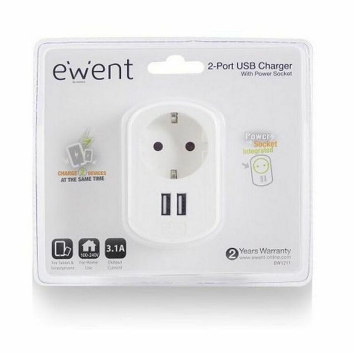 Wall Plug with 2 USB Ports Ewent EW1211 3,1 A Wall Plug with 2 USB Ports Ewent EW1211 3,1 A