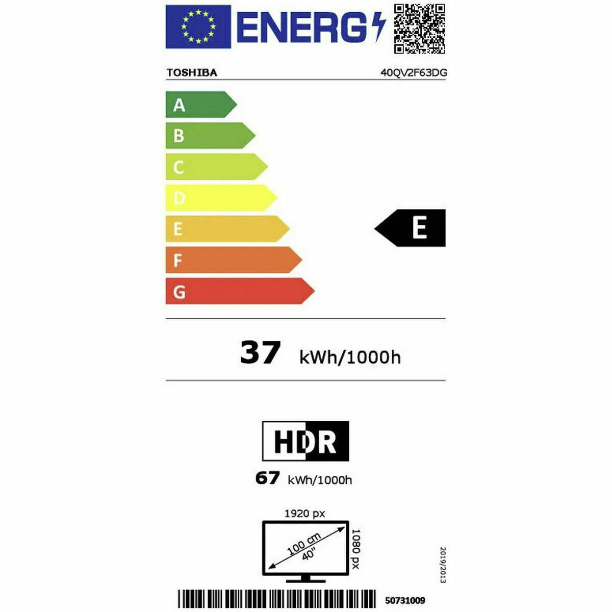Smart TV Toshiba 40QV2F63DG Full HD 40″ LED HDR HDR10+ D-LED HDR10 DVB-T2 400 Hz PQI QLED