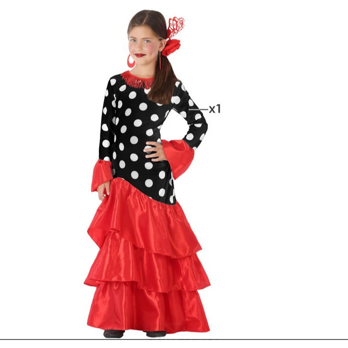 Costume for Adults Flamenca Black Red Spain