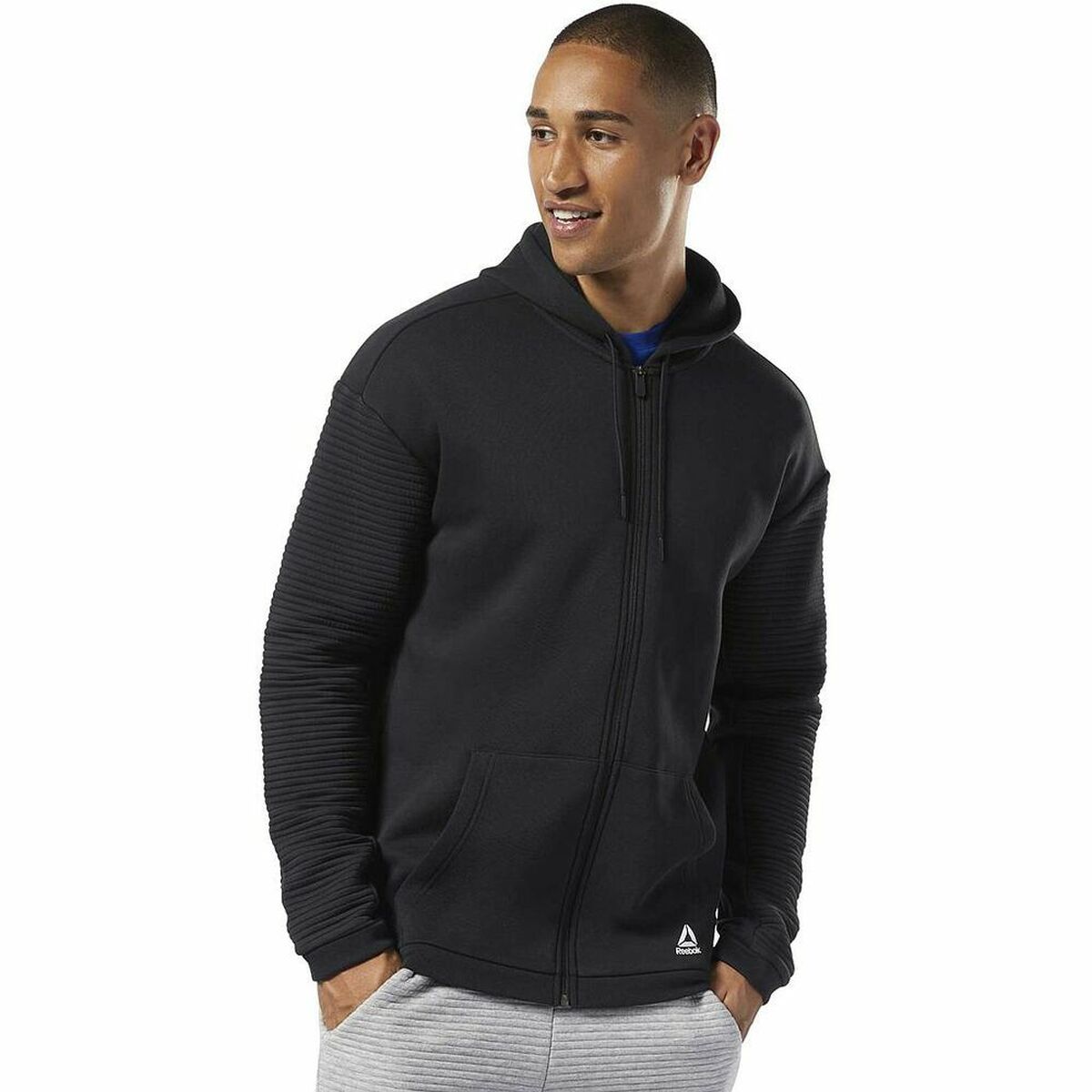 Mens Zipped Hoodie Reebok WOR FLEECE FZ HOOD EC0900 Black