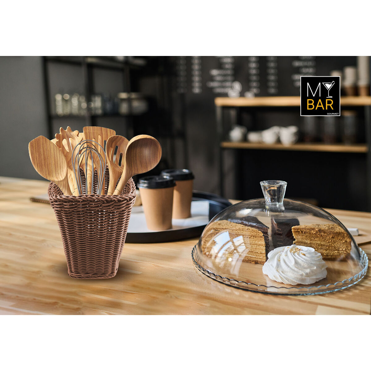 Pot for Kitchen Utensils My Bar RATTAN polypropylene 14 x 14 x 19 cm (12 Units)
