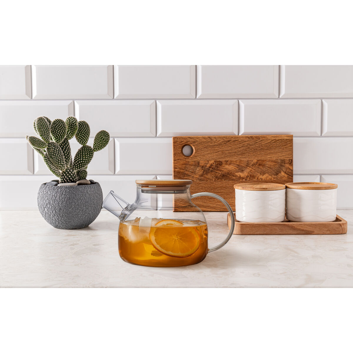 Teapot La Mediterrnea Brown Transparent Bamboo Borosilicate Glass 1 L (12 Units)