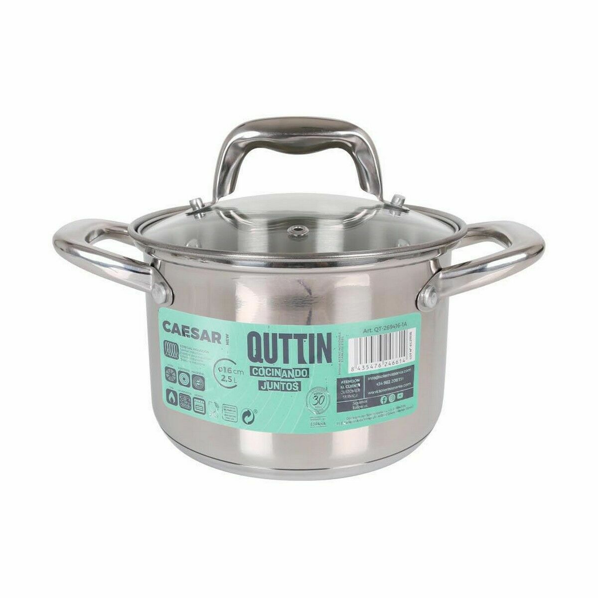 Pot with Glass Lid Quttin Caesar Steel ø 16 x 11,5 cm (6 Units)