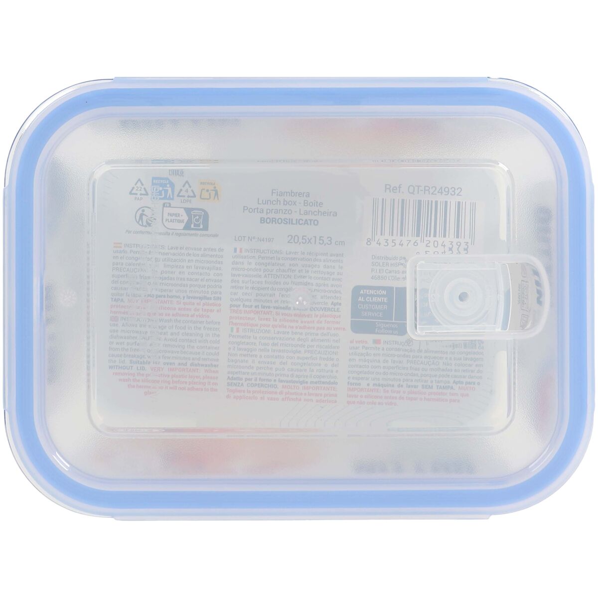 Hermetic Lunch Box Quttin Transparent Rectangular 1L (6 Units)