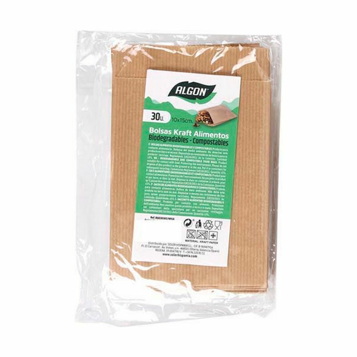Reusable Food Bag Algon kraft paper 10 x 15 cm Disposable 30 Pieces (36 Units)