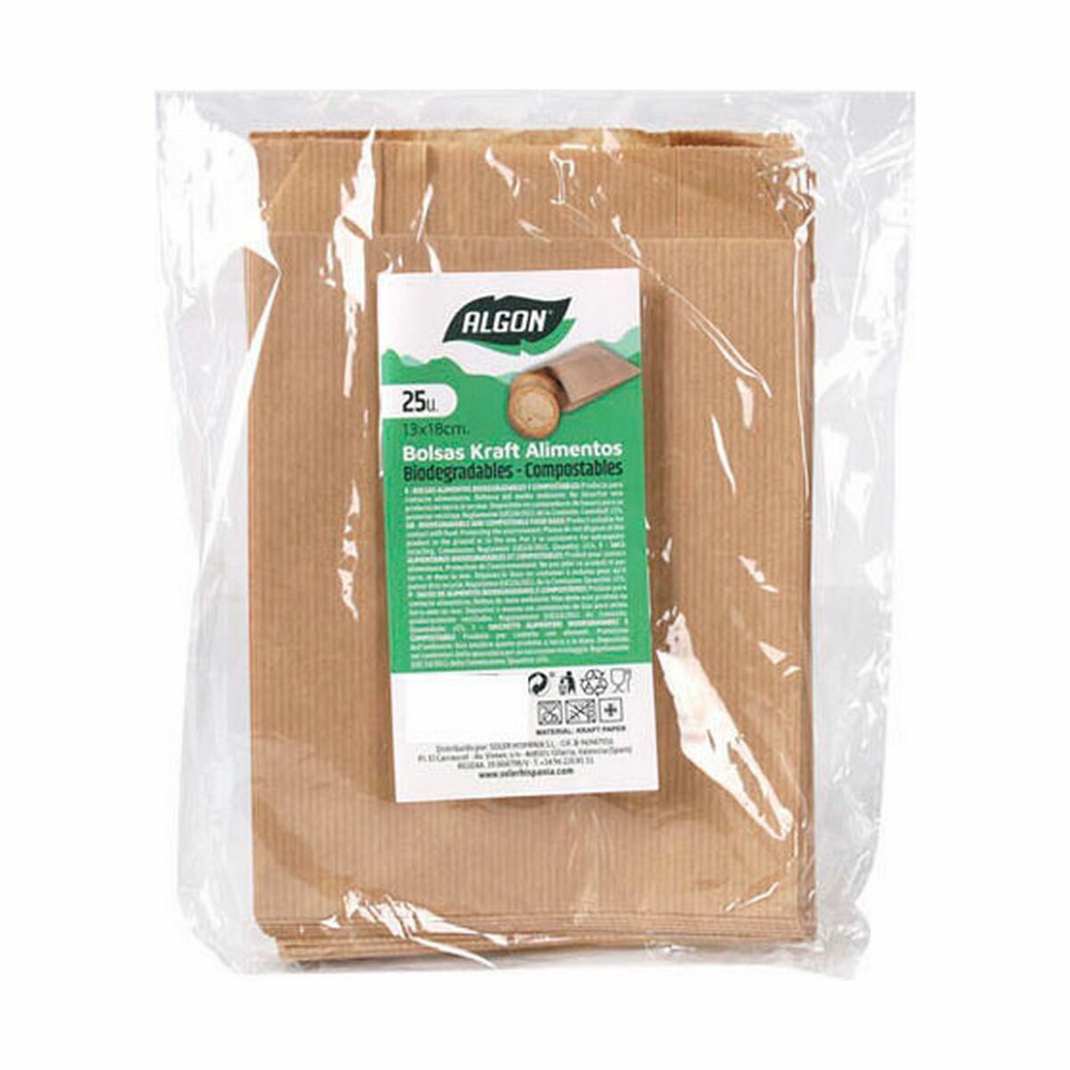 Reusable Food Bag Algon kraft paper 13 x 18 cm Disposable 25 Pieces (36 Units)