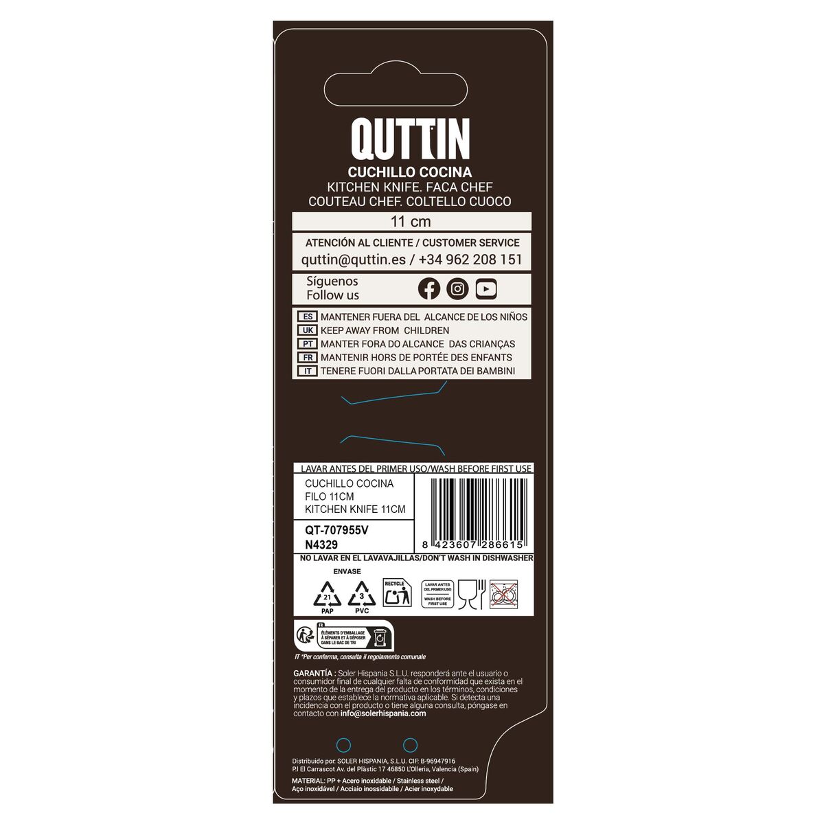 Kitchen Knife Quttin Kasual Black Silver 22 x 2 x 1,5 cm Multi-use (48 Units)