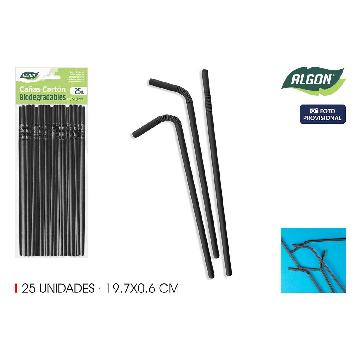 Reusable Drinking Straw Algon Black 19,7 x 0,6 cm 25 Pieces 24 Units