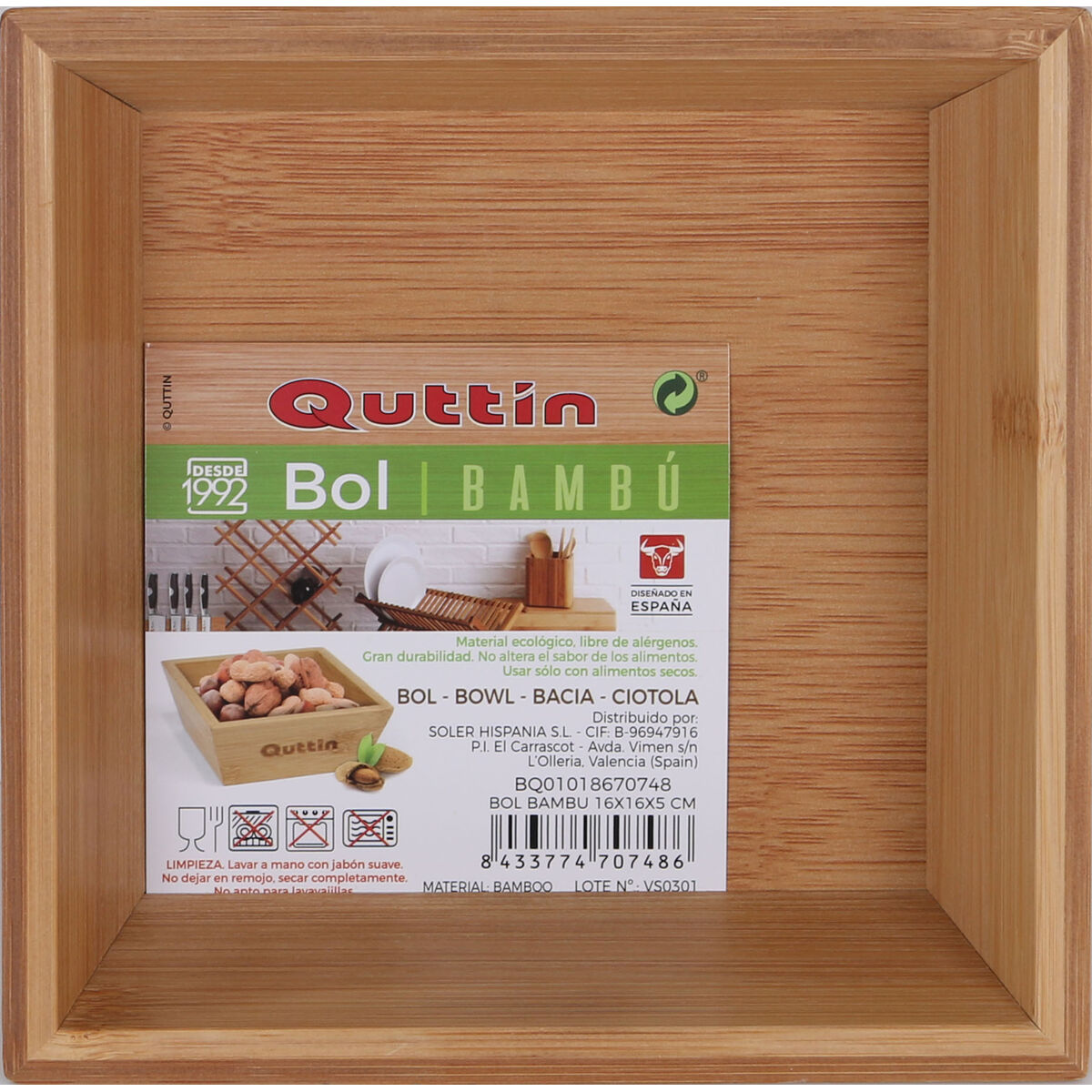 Snack Bowl Quttin Bamboo 16 x 16 x 5 cm (12 Units)