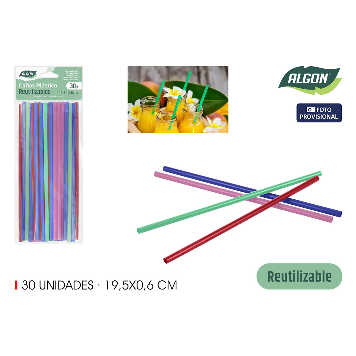 Reusable Drinking Straw Algon Plastic 19,5 cm 6 mm 30 Pieces 24 Units