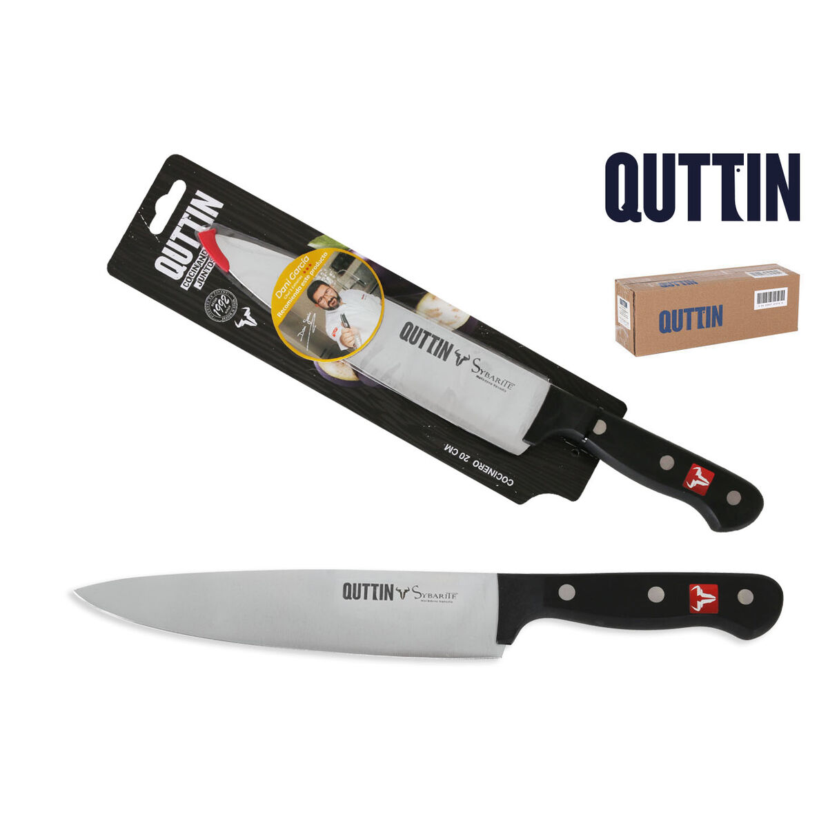Kitchen Knife Quttin SYBARITE Black Silver 20 cm (8 Units)