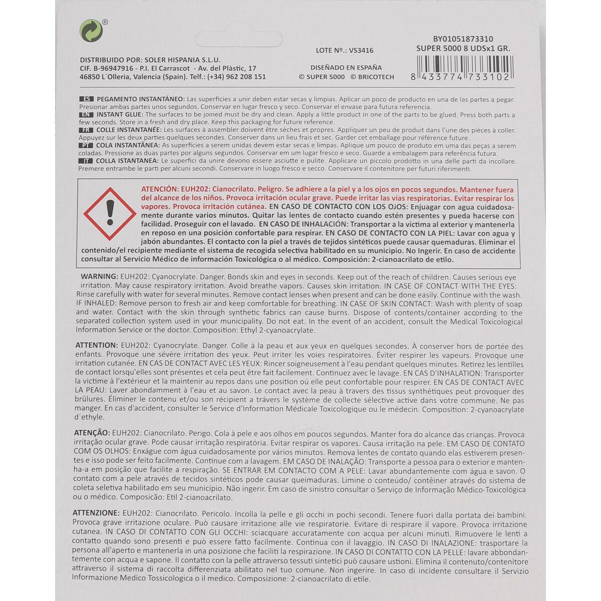 Instant Adhesive Bricotech Super 5000 1 g (36 Units)