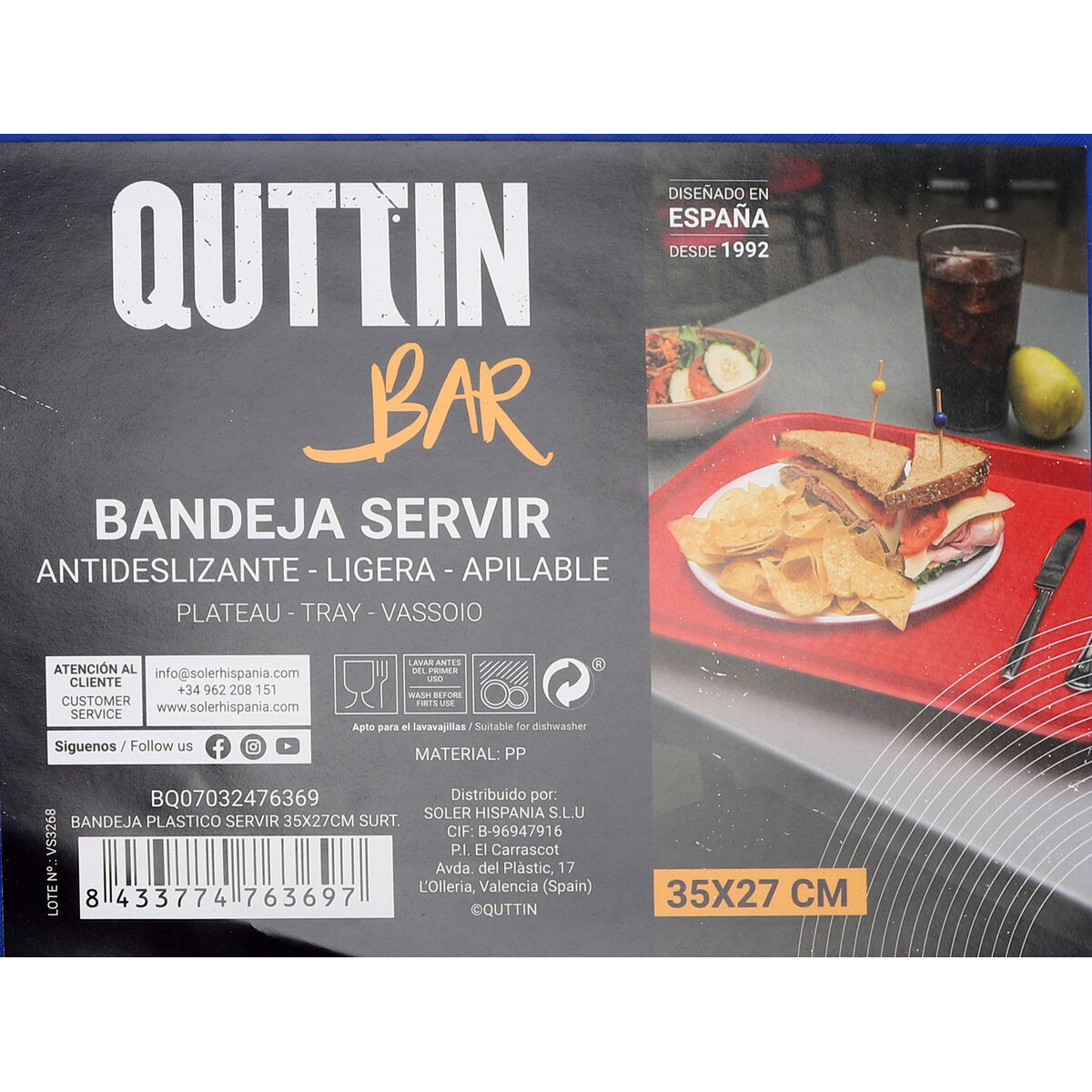 Tray Quttin Plastic 35 x 27 x 2,2 cm (24 Units)