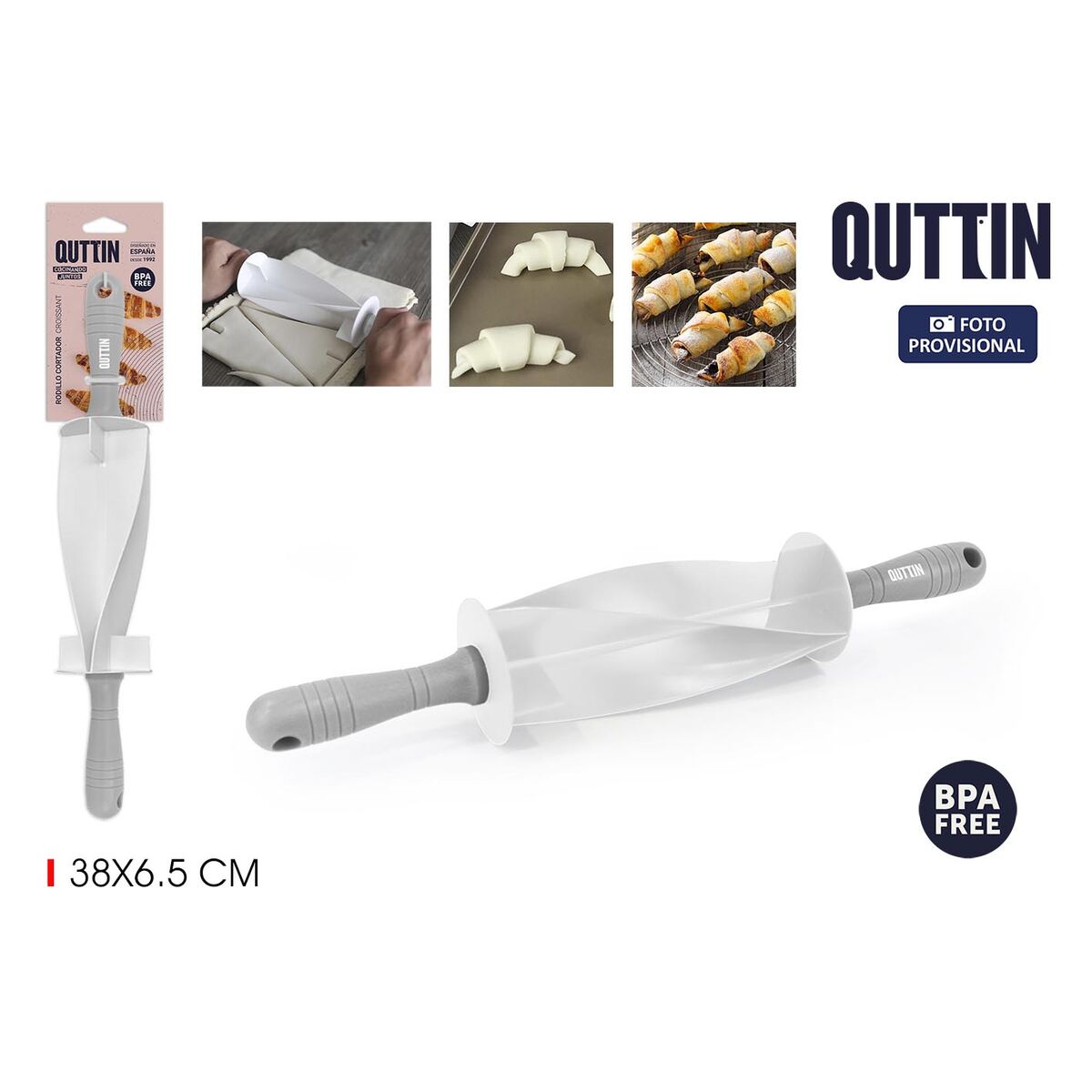 Rolling pin with shapes Quttin CROISSANT 38 x 6,5 cm (12 Units)