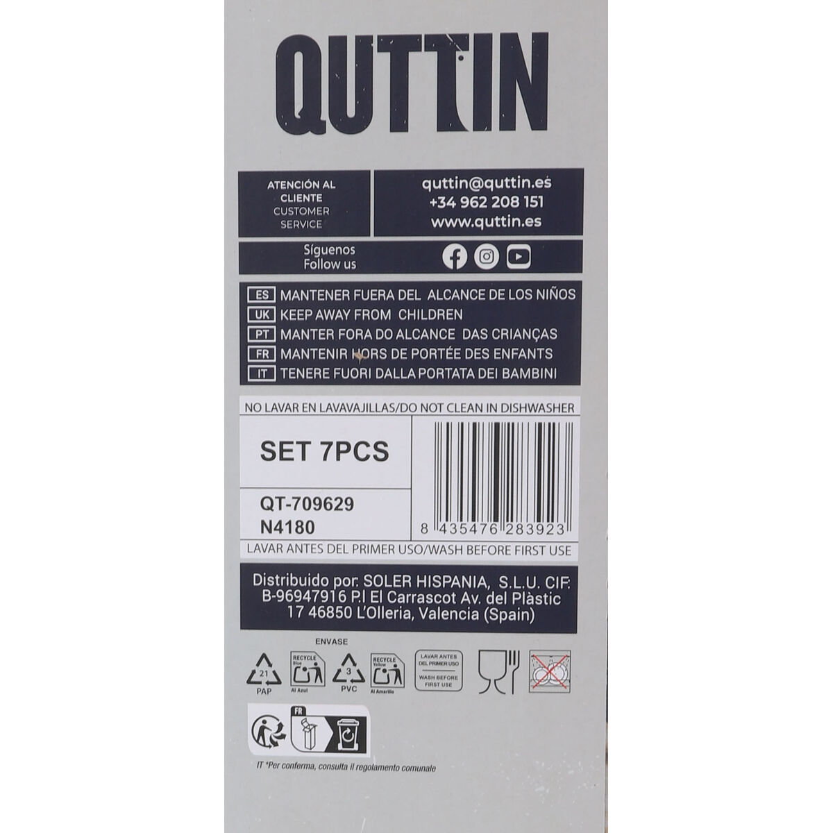 Set of Kitchen Knives and Stand Quttin Nero Black 7 Pieces (2 Units)
