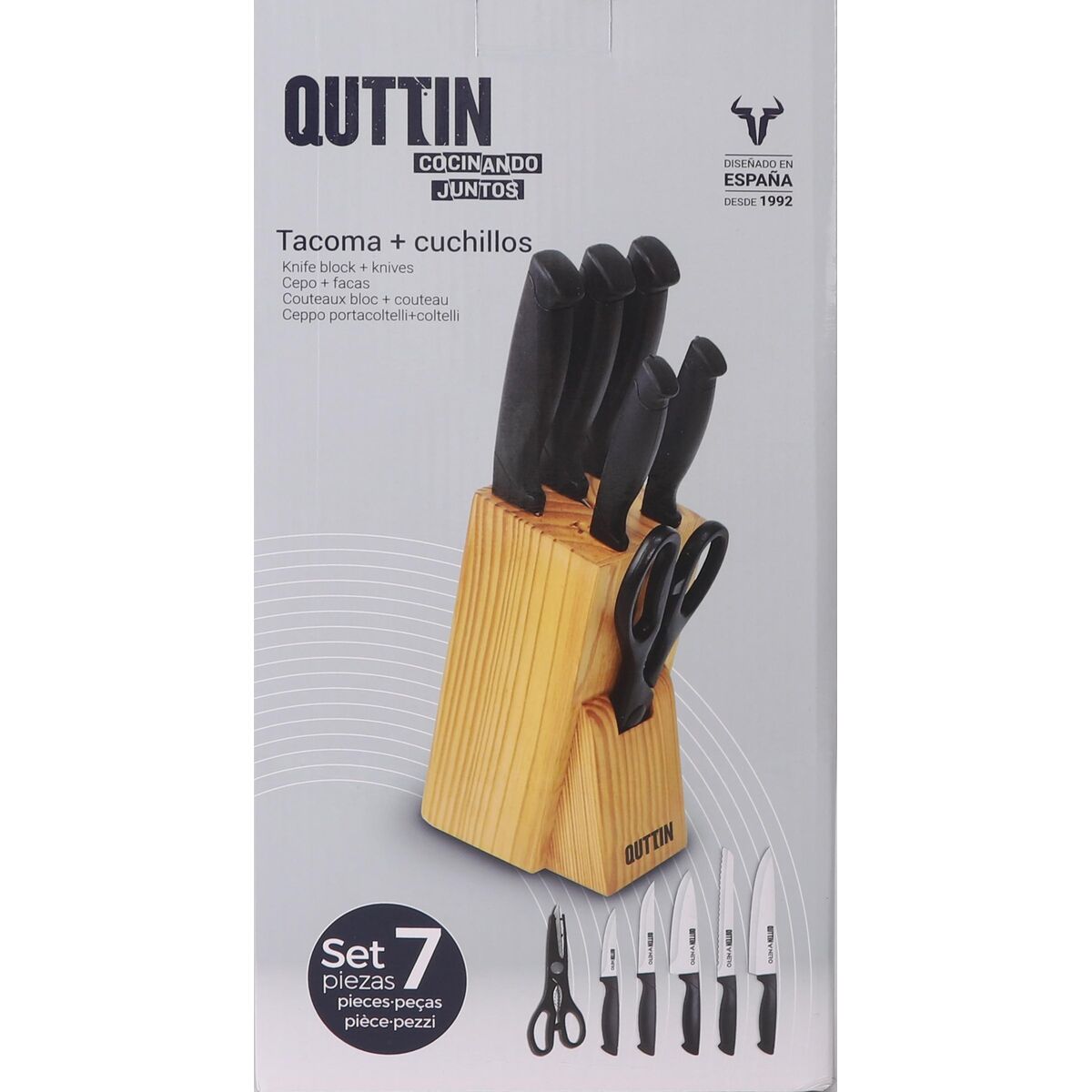 Set of Kitchen Knives and Stand Quttin Nero Black 7 Pieces (2 Units)
