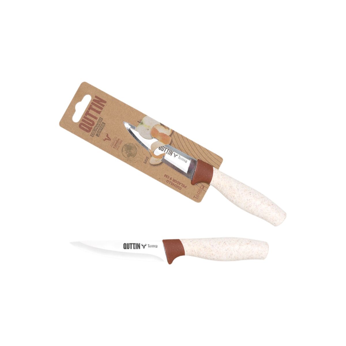 Peeler Knife Quttin Terra Brown Silver Stainless steel 9 cm (48 Units)