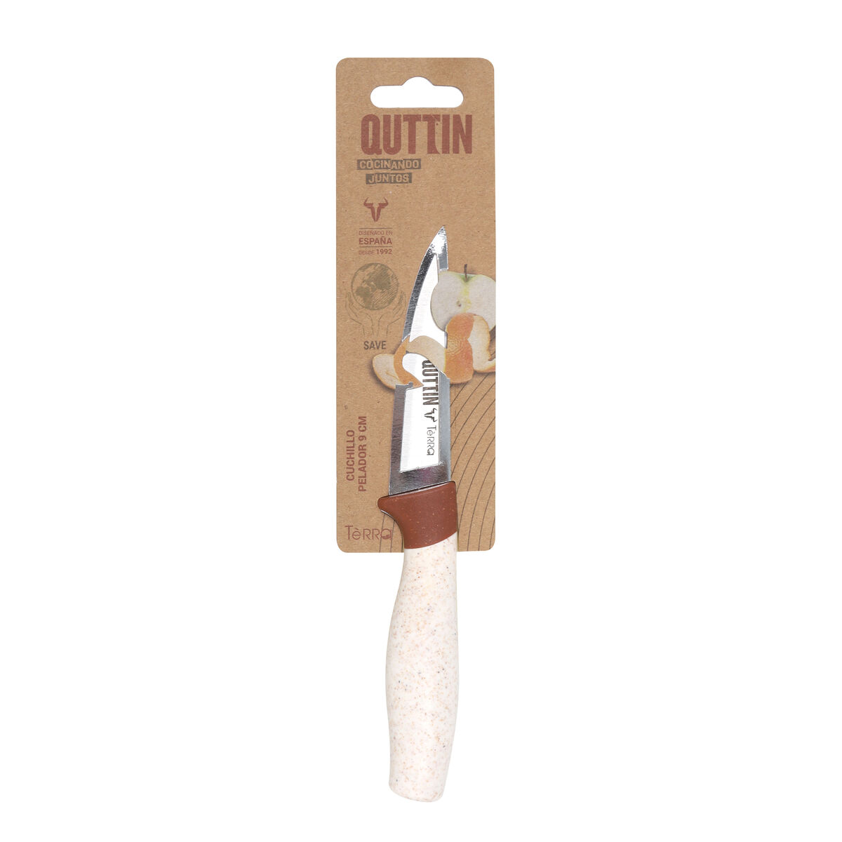 Peeler Knife Quttin Terra Brown Silver Stainless steel 9 cm (48 Units)