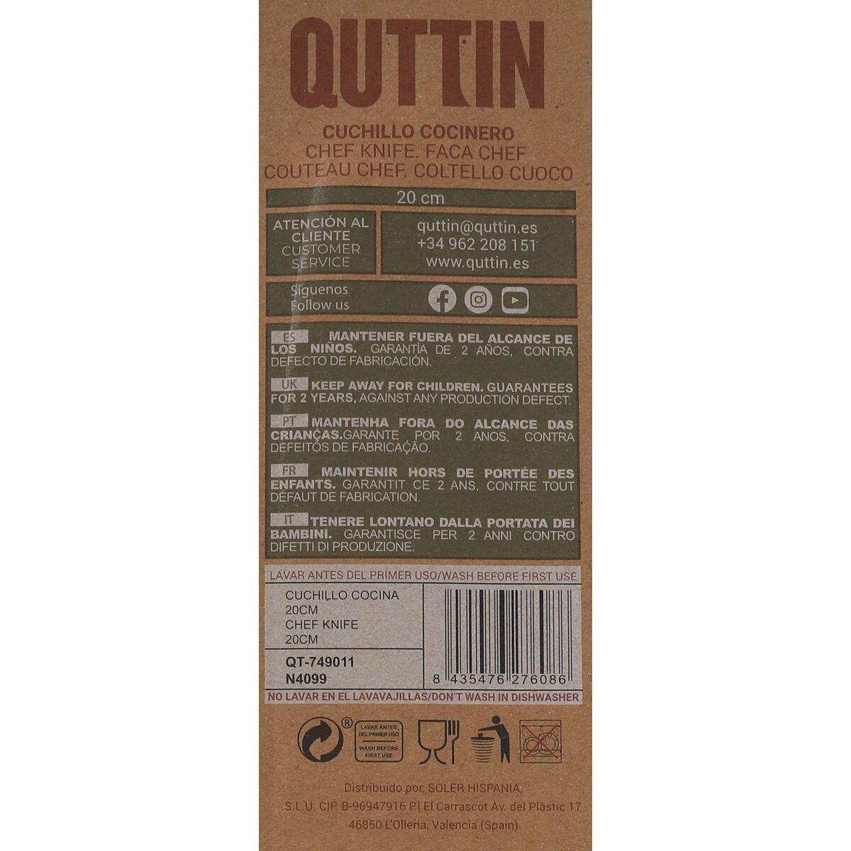 Kitchen Knife Quttin Terra 20 cm (24 Units)