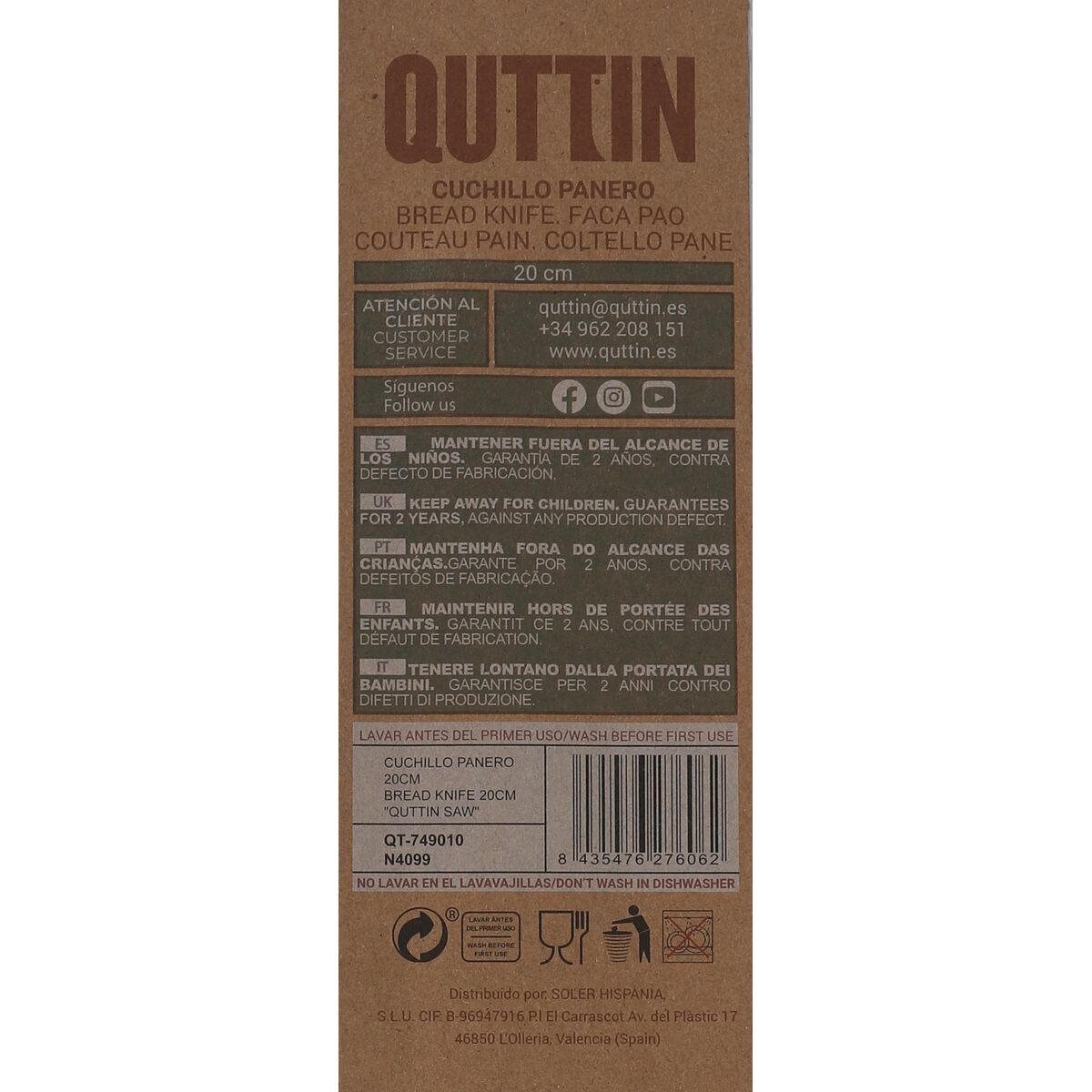 Kitchen Knife Quttin Terra 20 cm (24 Units)