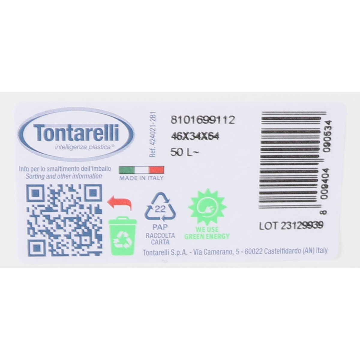 Bucket container Tontarelli White 55 L 46 x 34 x 64 cm (6 Units)