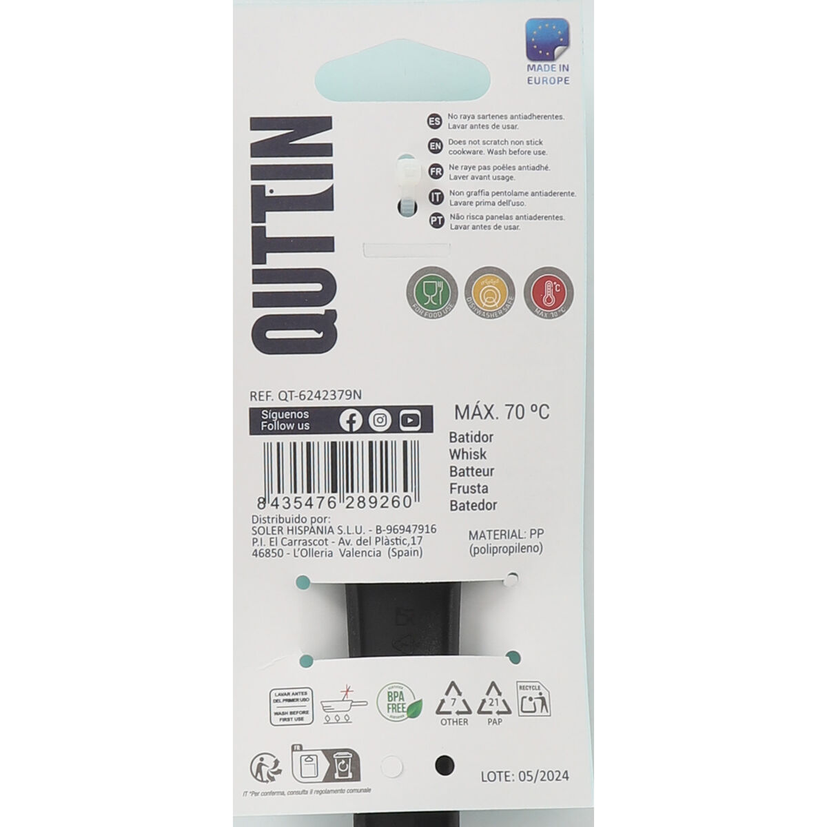 Whisk blender Quttin Quttin 31 x 7 x 7 cm Black (12 Units)