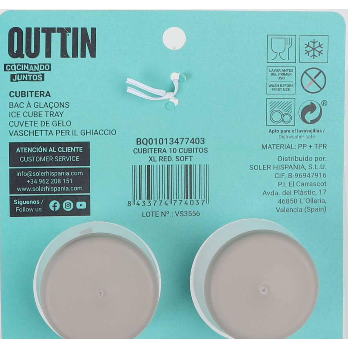 Ice Cube Mould Quttin 36 x 13 x 3,5 cm (18 Units)