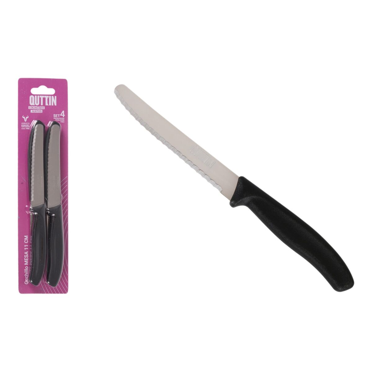 Knife Set Quttin Black Silver Stainless steel 11 cm 4 Pieces (18 Units)